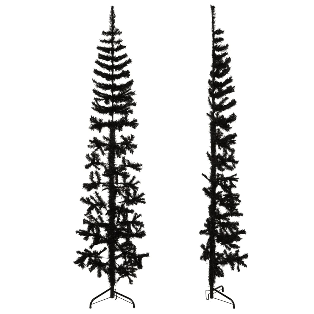 vidaXL Tanka umjetna polovica božićnog drvca sa stalkom crna 210 cm