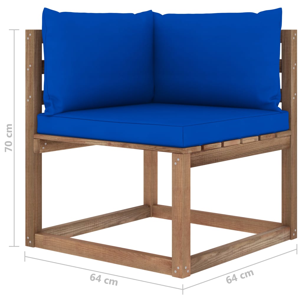 vidaXL Kutna vrtna sofa od paleta s plavim jastucima
