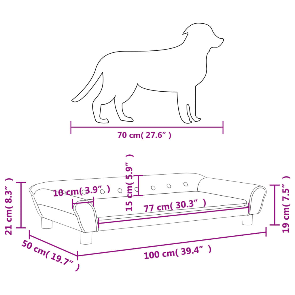 vidaXL Krevet za pse svjetlosivi 100 x 50 x 21 cm baršunasti
