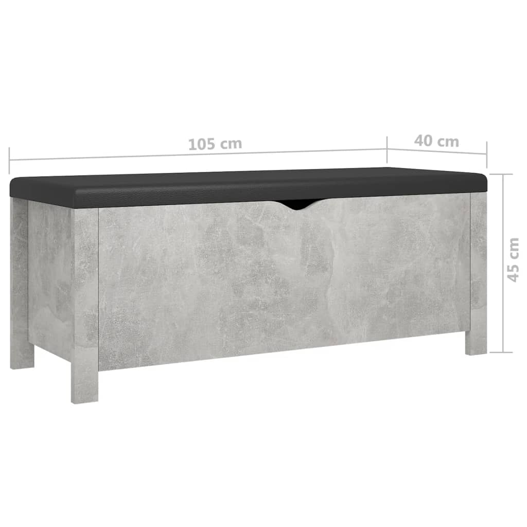 vidaXL Kutija za pohranu s jastukom boja betona 105x40x45 cm iverica
