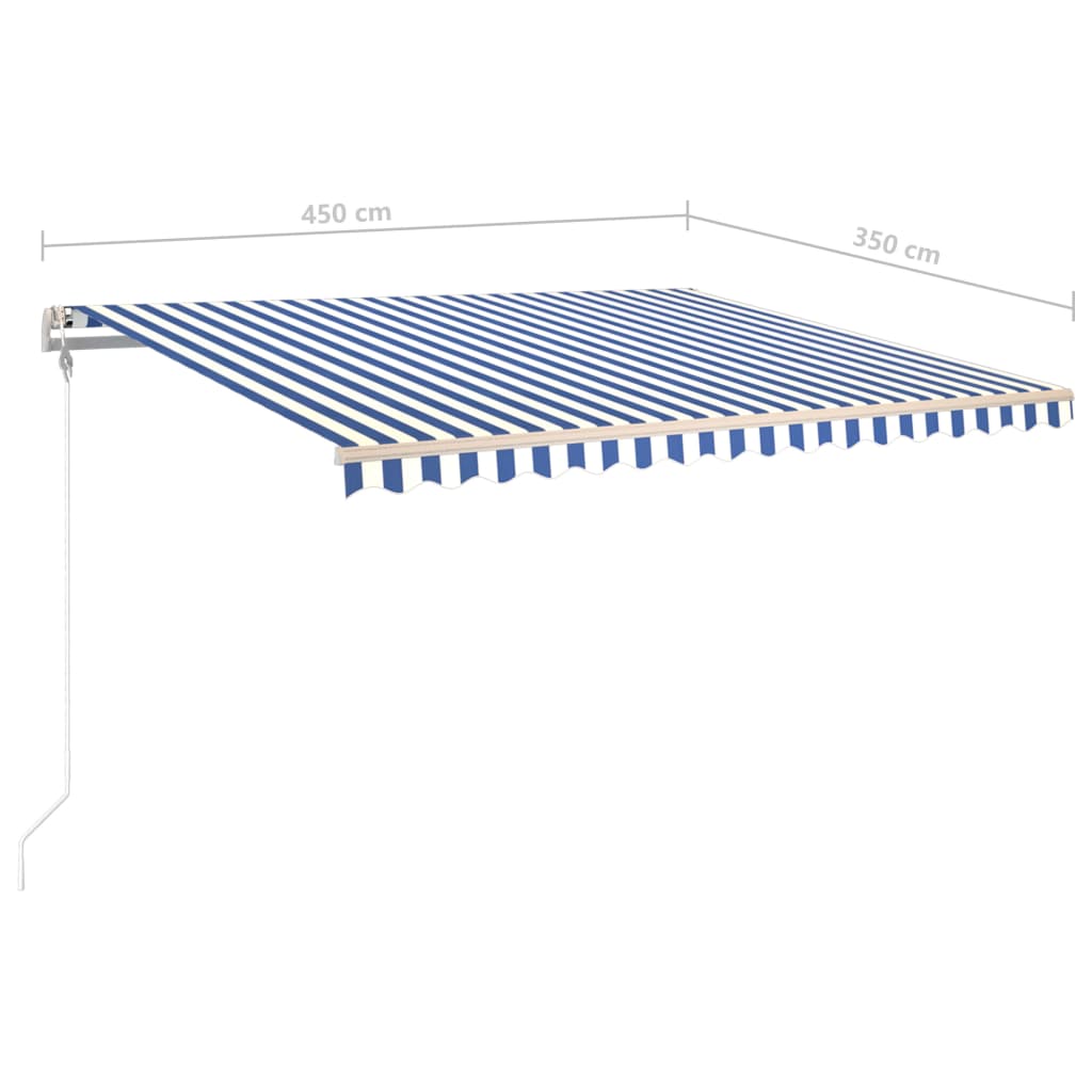 vidaXL Tenda na ručno uvlačenje sa stupovima 4,5 x 3,5 m plavo-bijela