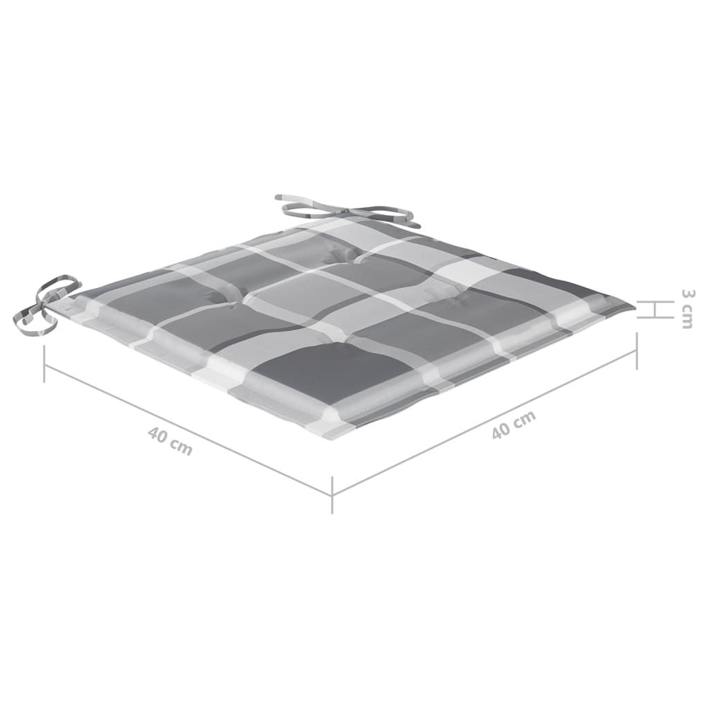 vidaXL 3-dijelni bistro set od tikovine sa sivim kariranim jastucima