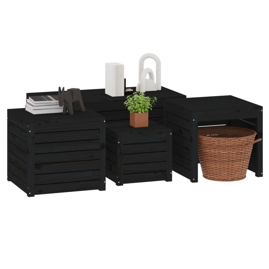 vidaXL 4-dijelni set vrtnih kutija crni od masivne borovine