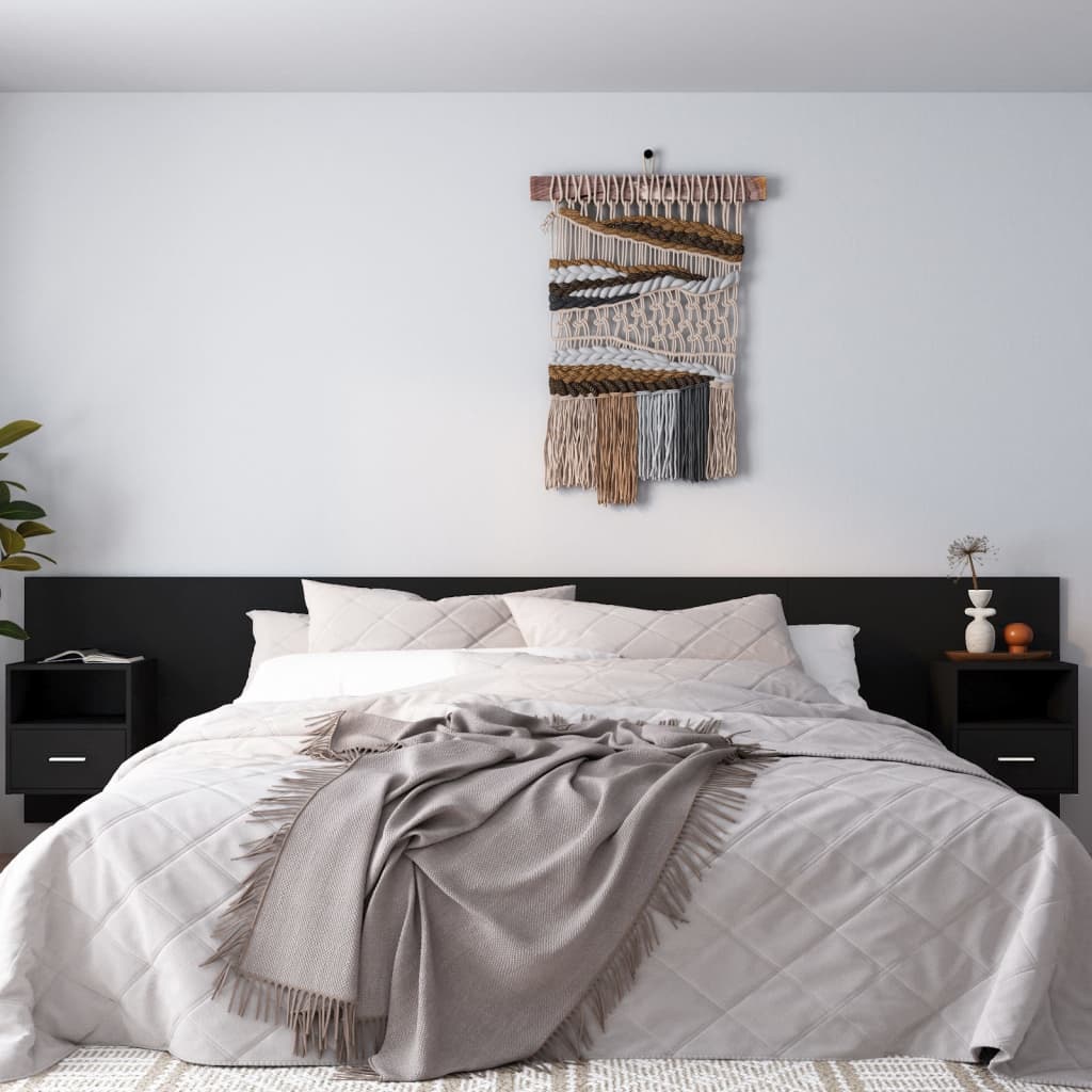vidaXL Uzglavlje za krevet s ormarićima crno od konstruiranog drva