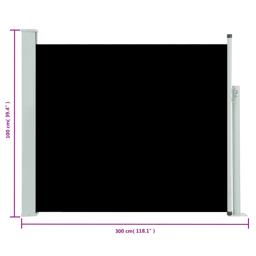 vidaXL Uvlačiva bočna tenda za terasu 100 x 300 cm crna