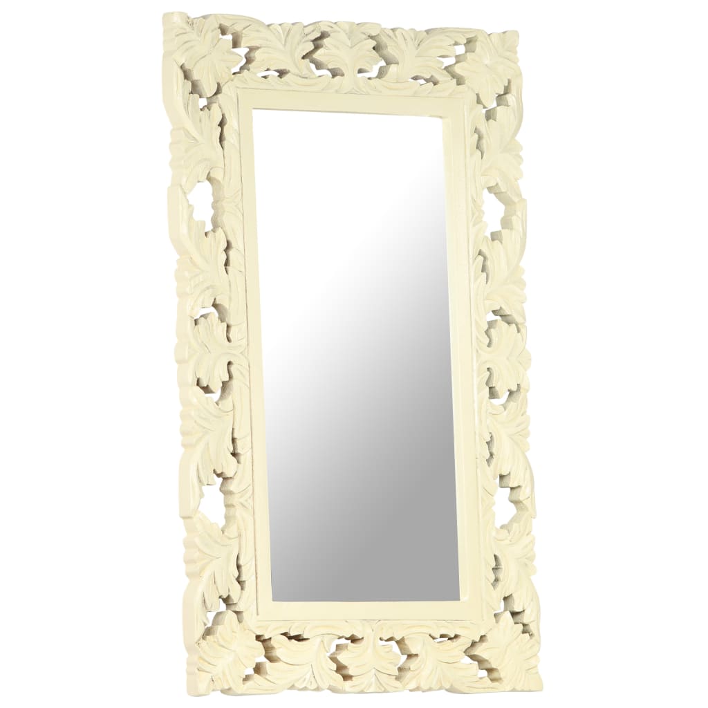 vidaXL Ručno izrezbareno ogledalo bijelo 80 x 50 cm masivno drvo manga