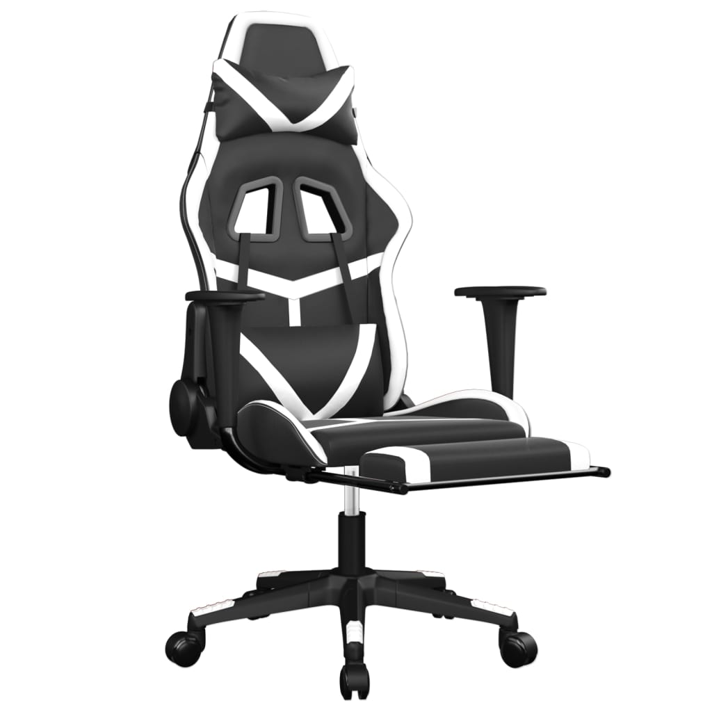 vidaXL Masažna igraća stolica s osloncem crno-bijela od umjetne kože