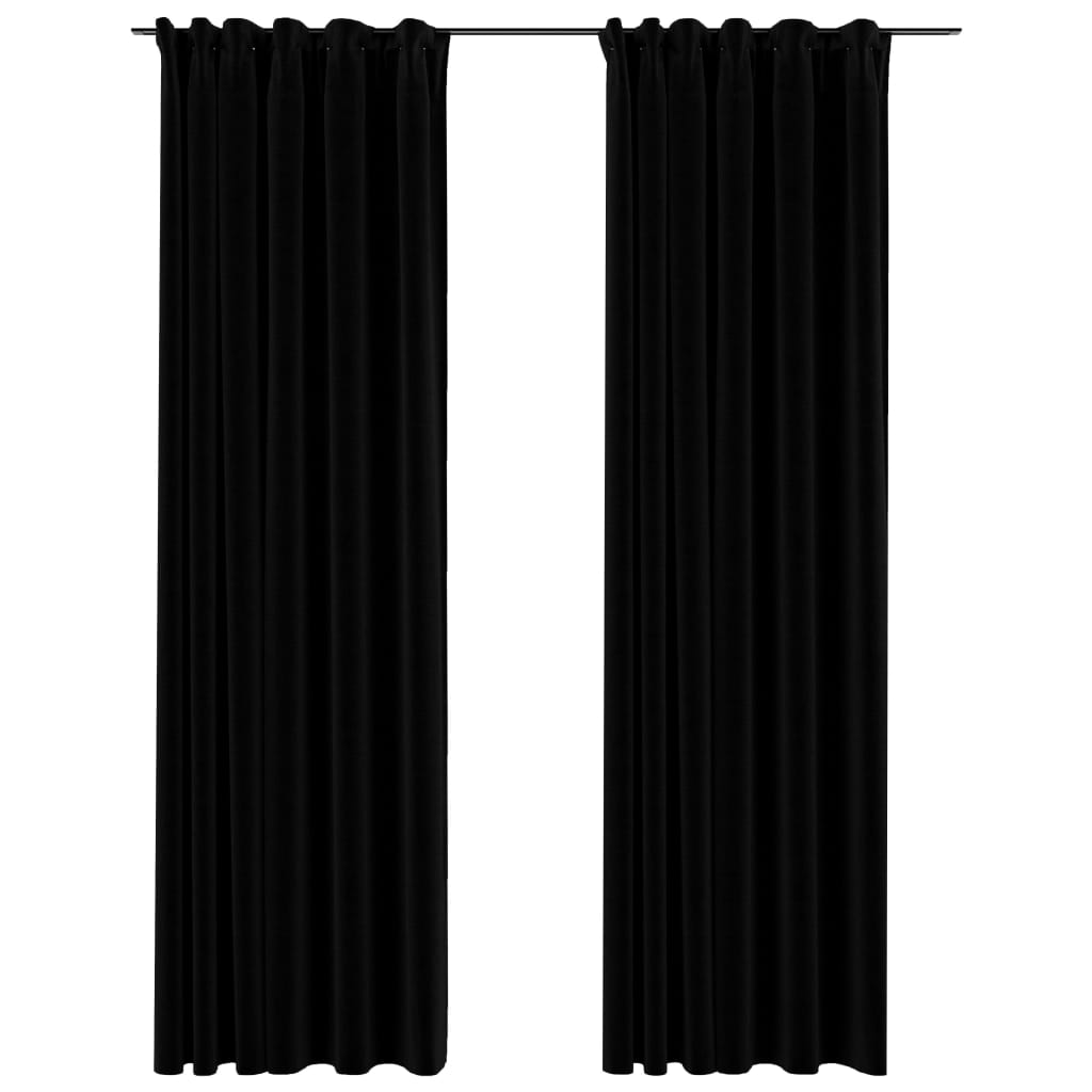 vidaXL Zavjese za zamračivanje s kukama 2 kom crne 140 x 225 cm