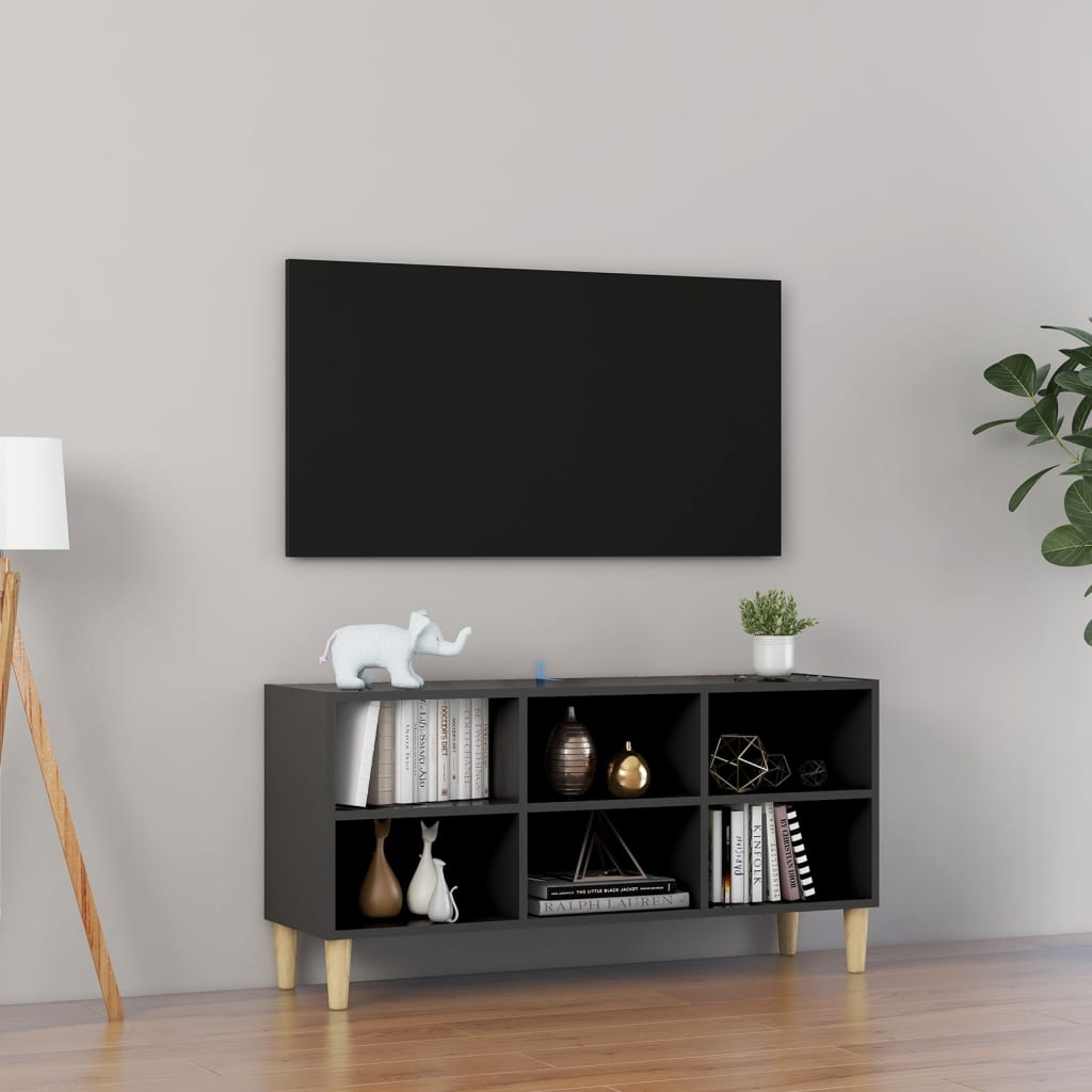 vidaXL TV ormarić s nogama od masivnog drva sivi 103,5 x 30 x 50 cm