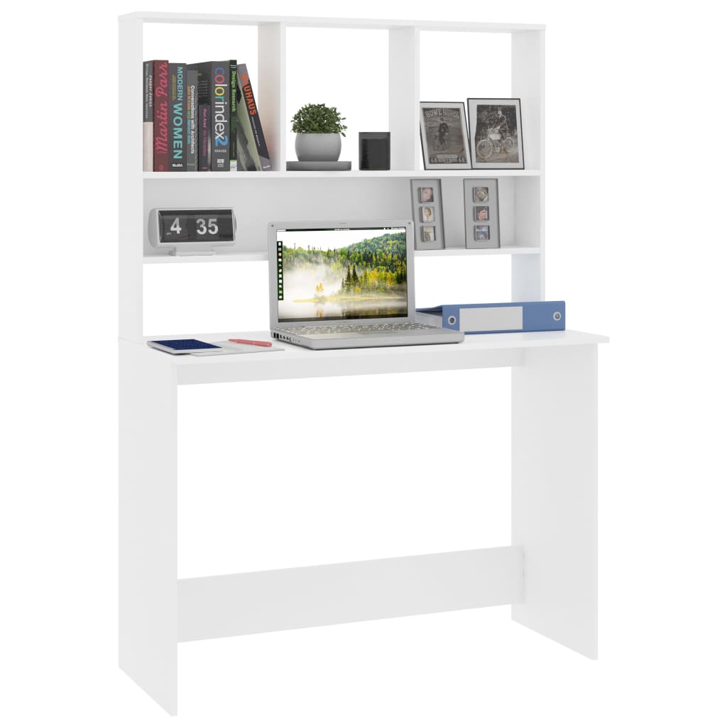 vidaXL Radni stol s policama bijeli 110 x 45 x 157 cm od iverice