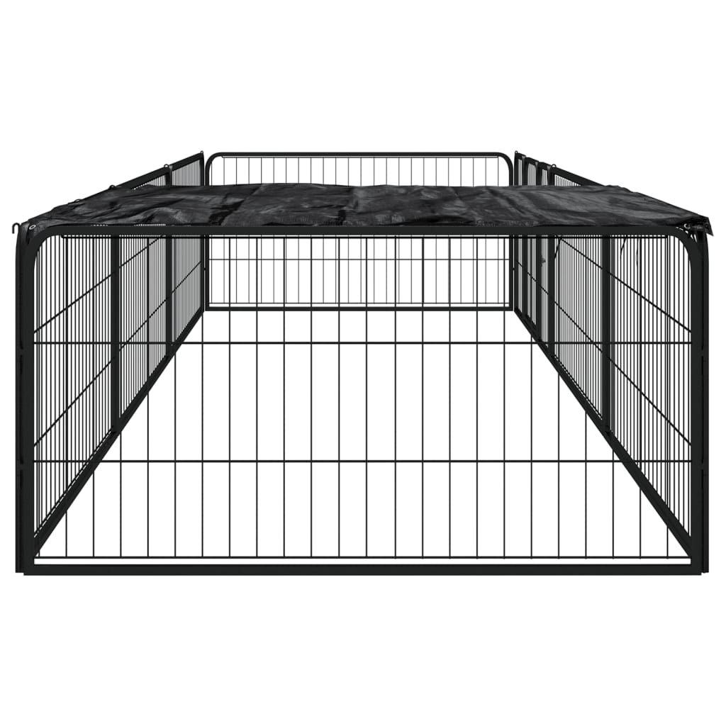 vidaXL Ograda za pse s 8 panela crna 100 x 50 cm čelik obložen prahom