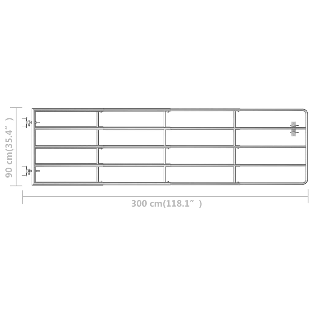 vidaXL Vrata za polje s 5 šipki čelična (115 - 300) x 90 cm srebrna