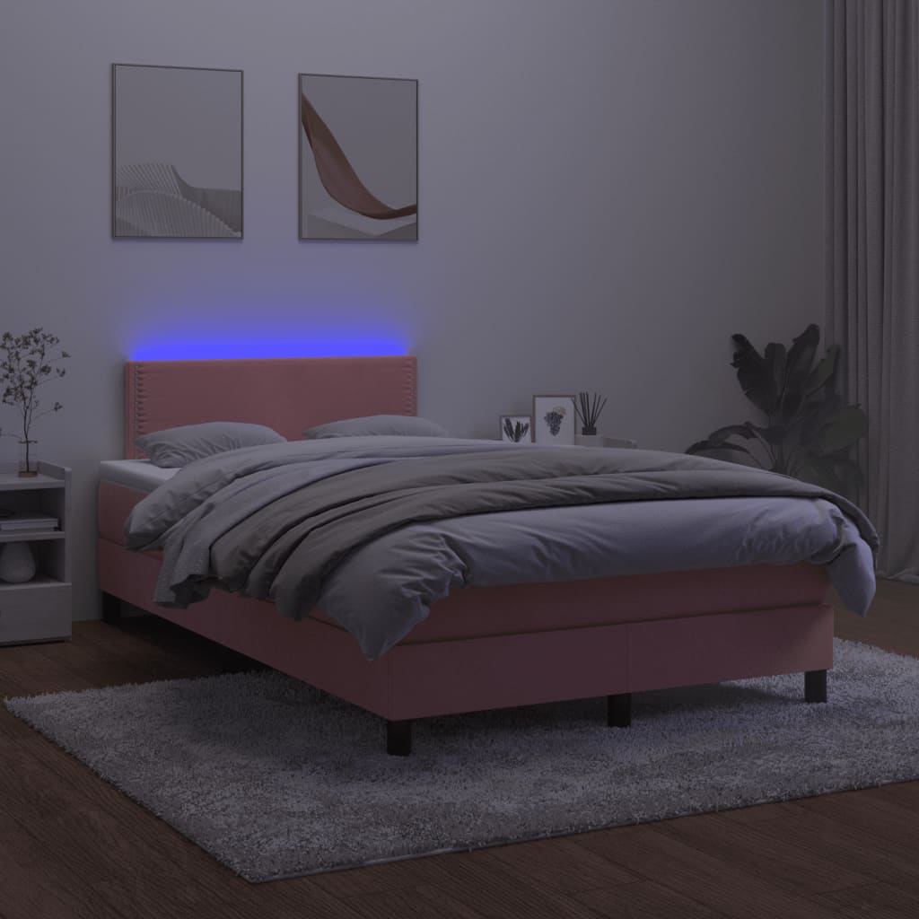 vidaXL Krevet box spring s madracem LED ružičasti 120x190cm baršunasti