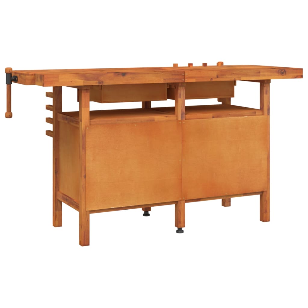 vidaXL Radni stol s ladicama i škripcima 162x62x83 cm od drva bagrema