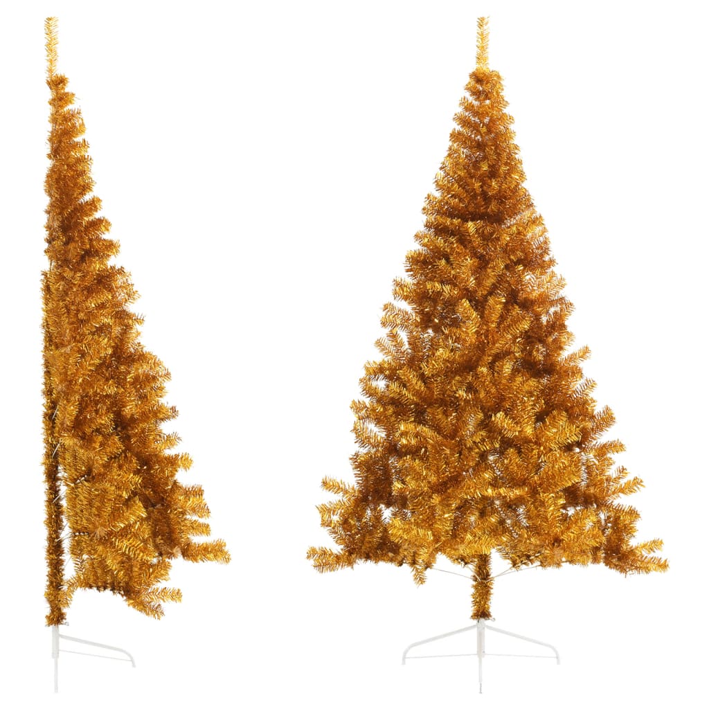 vidaXL Umjetna polovica božićnog drvca sa stalkom zlatna 240 cm PET
