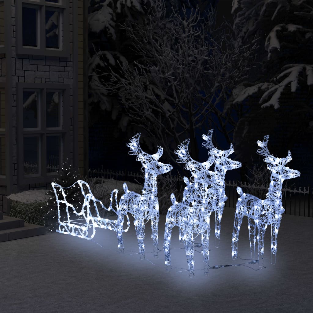 vidaXL Ukrasni božićni sobovi i sanjke s 240 LED žarulja akrilni