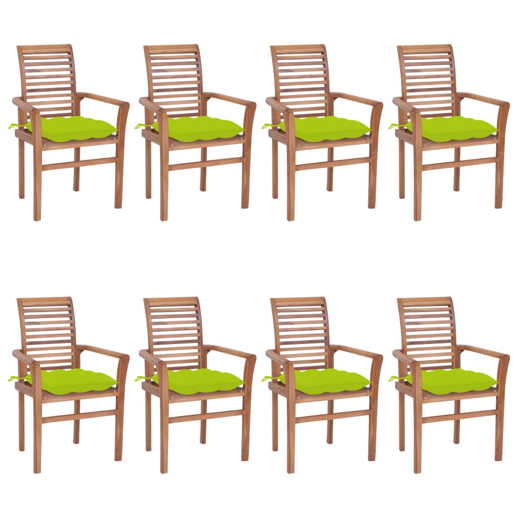 vidaXL Blagovaonske stolice s jarko zelenim jastucima 8 kom tikovina