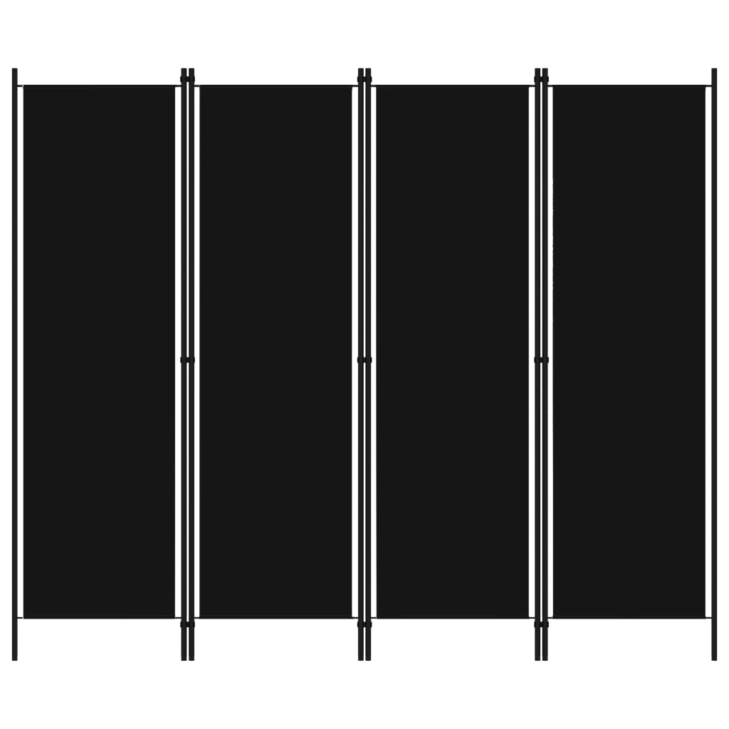 vidaXL Sobna pregrada s 4 panela crna 200 x 180 cm