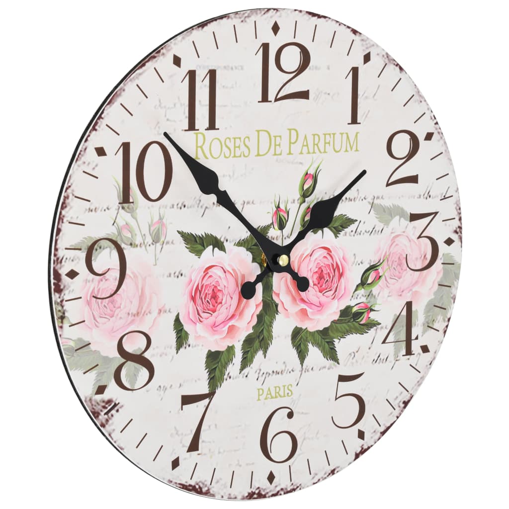 vidaXL Starinski zidni sat s cvjetnim uzorkom 30 cm
