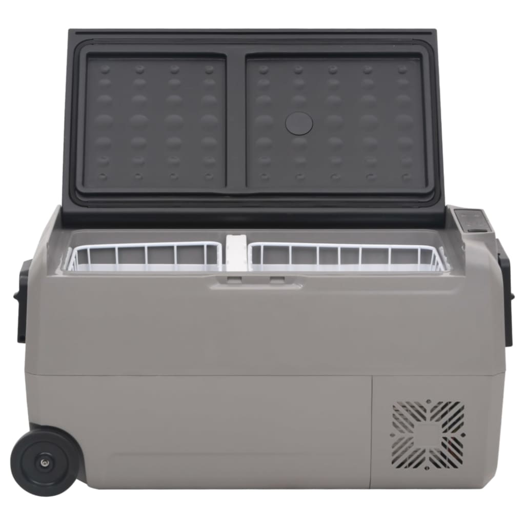 vidaXL Prijenosni hladnjak s kotačima i ručkom crno-sivi 60 L PP i PE