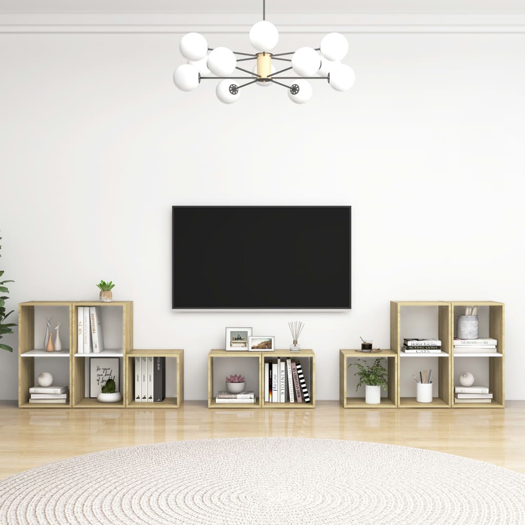 vidaXL 8-dijelni set TV ormarića bijeli i boja hrasta od iverice