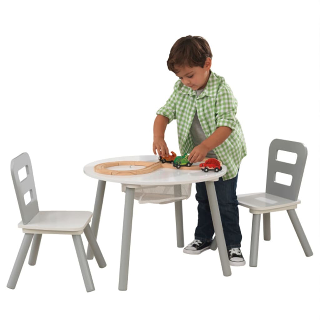 KidKraft dječji set stolića za pohranu i stolica od masivnog drva sivi