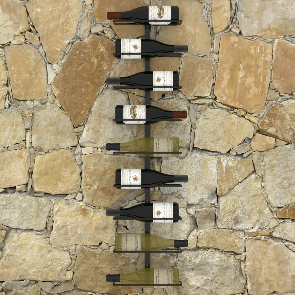 vidaXL Zidni stalak za vino za 9 boca crni željezni