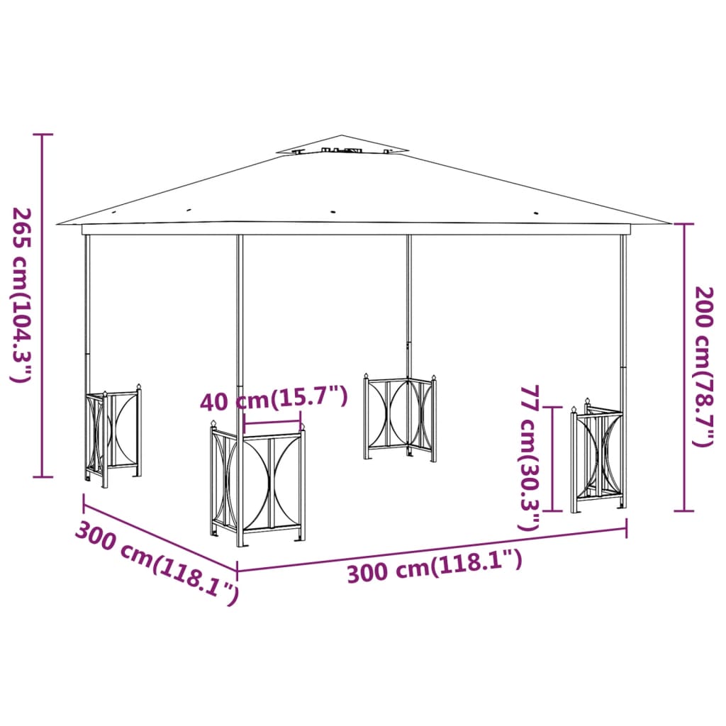 vidaXL Sjenica s bočnim zidovima i dvostrukim krovom 3x3 m smeđesiva