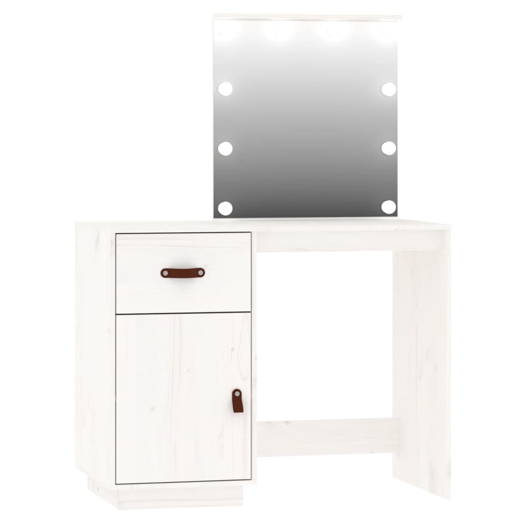 vidaXL Set toaletnog stolića s LED svjetlima bijeli masivna borovina