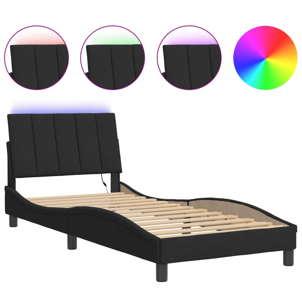 vidaXL Okvir kreveta s LED svjetlima crni 90 x 200 cm baršunasti