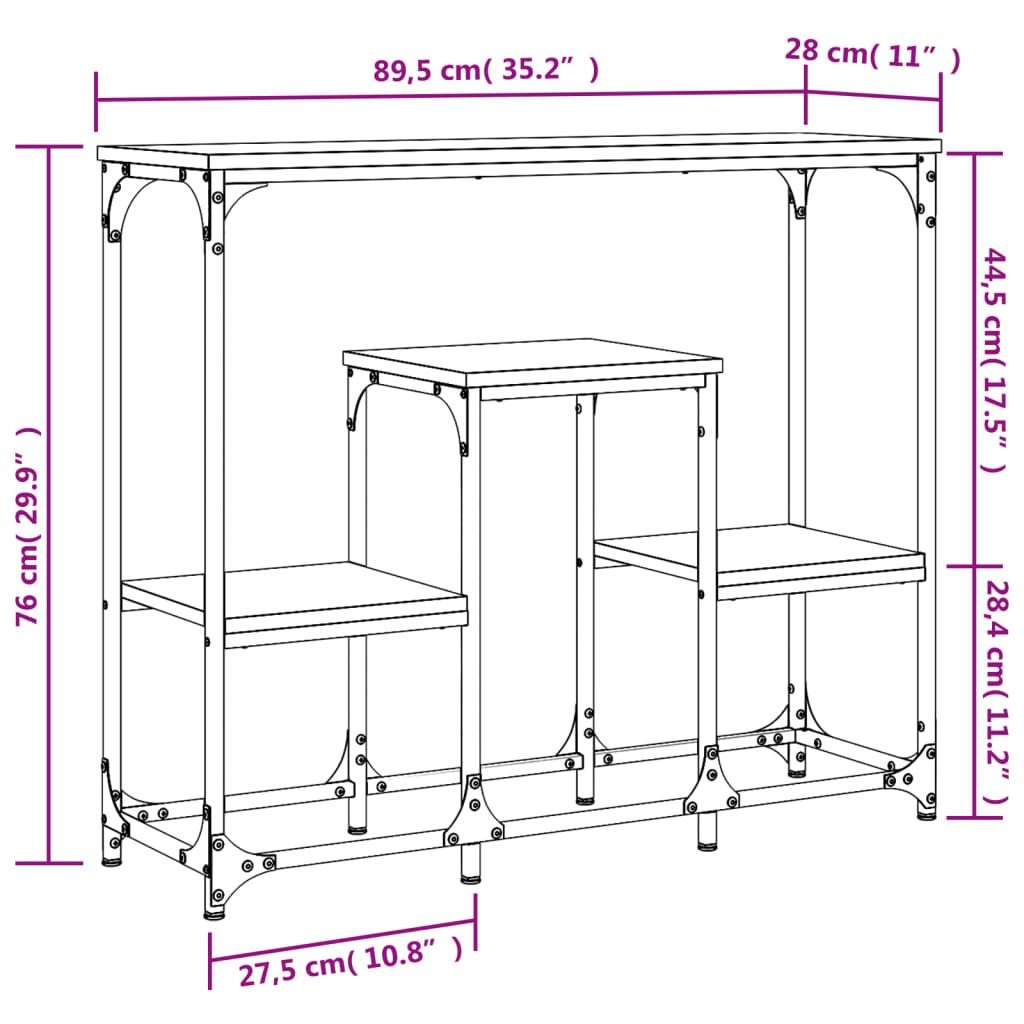 vidaXL Konzolni stol boja hrasta 89,5 x 28 x 76 cm konstruirano drvo
