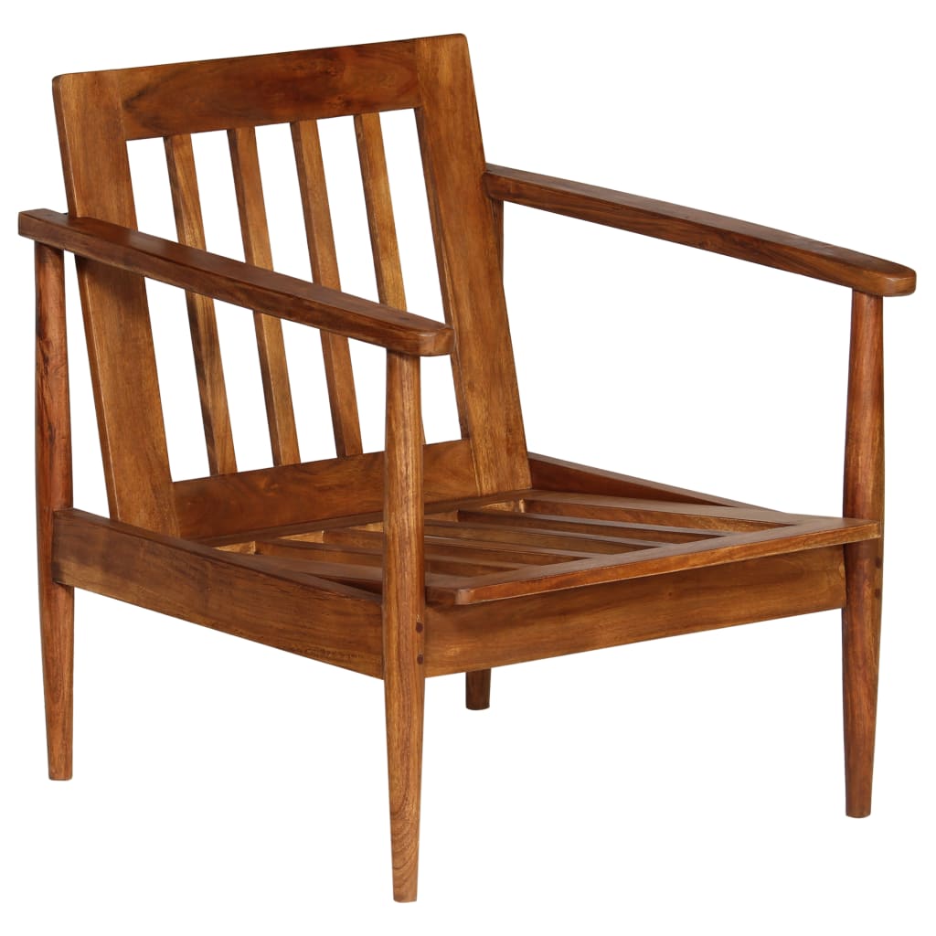 vidaXL Fotelja od prave kože i bagremovog drva smeđa