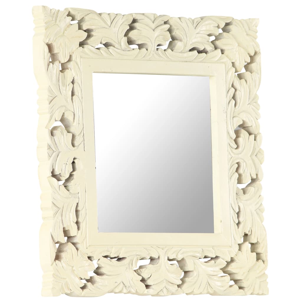 vidaXL Ručno izrezbareno ogledalo bijelo 50 x 50 cm masivno drvo manga