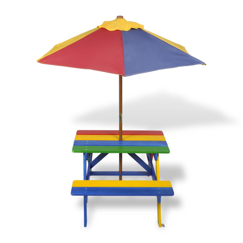 vidaXL Dječji stol &amp; klupe za piknik sa suncobranom četiri boje