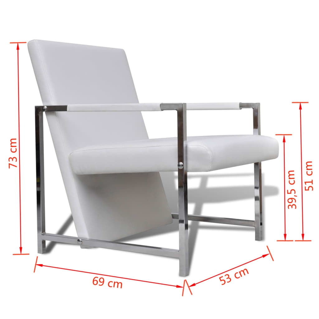 vidaXL Fotelja od umjetne kože s kromiranim nogama bijela