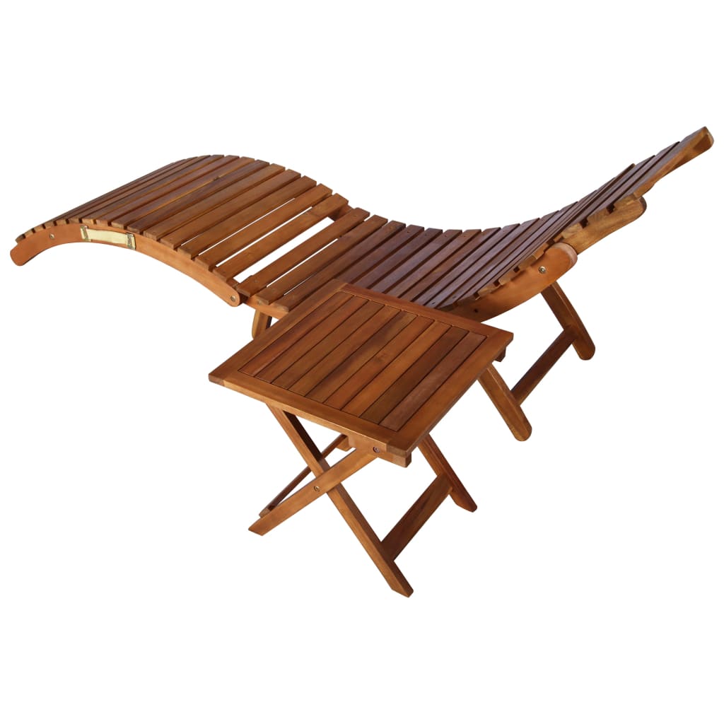 vidaXL Ležaljka za sunčanje sa stolićem masivno bagremovo drvo smeđa