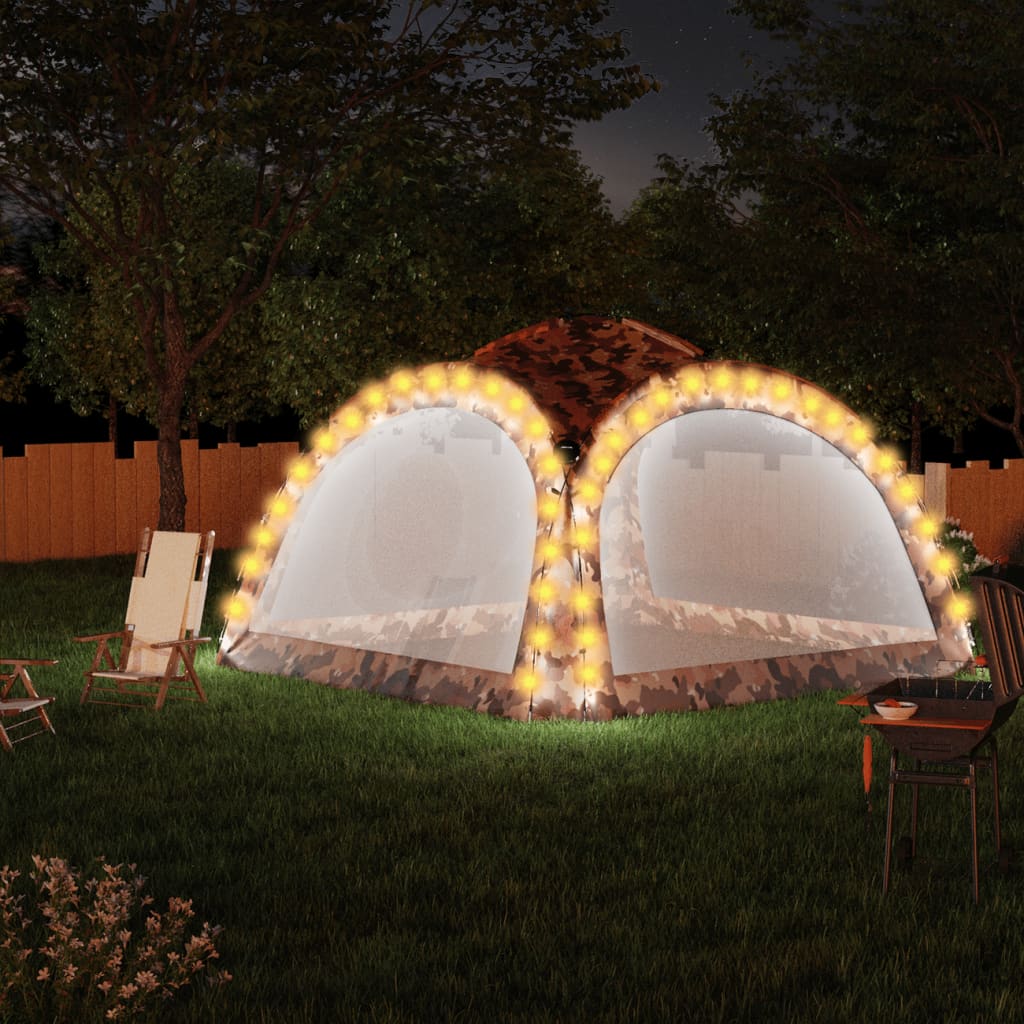 vidaXL Šator za zabave LED s 4 bočna zida 3,6 x 3,6 x 2,3 m maskirni