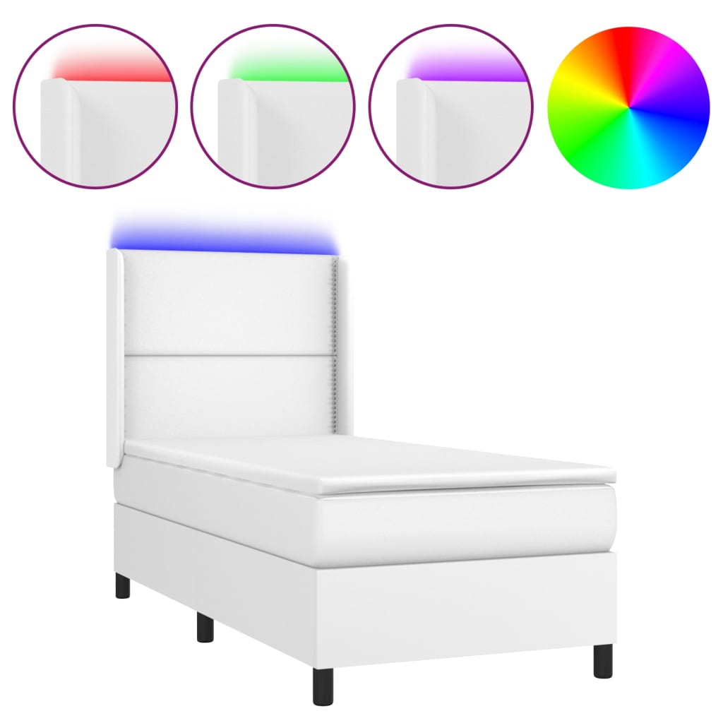 vidaXL Krevet box spring s madracem LED bijeli 80x200 cm umjetna koža