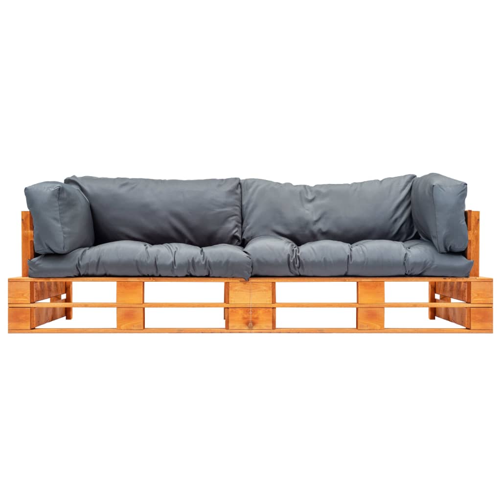 vidaXL 2-dijelni vrtni set sofa od paleta sa sivim jastucima borovina