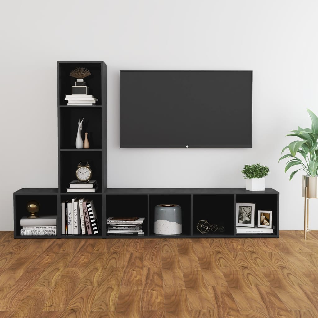vidaXL 3-dijelni set TV ormarića visoki sjaj sivi od iverice