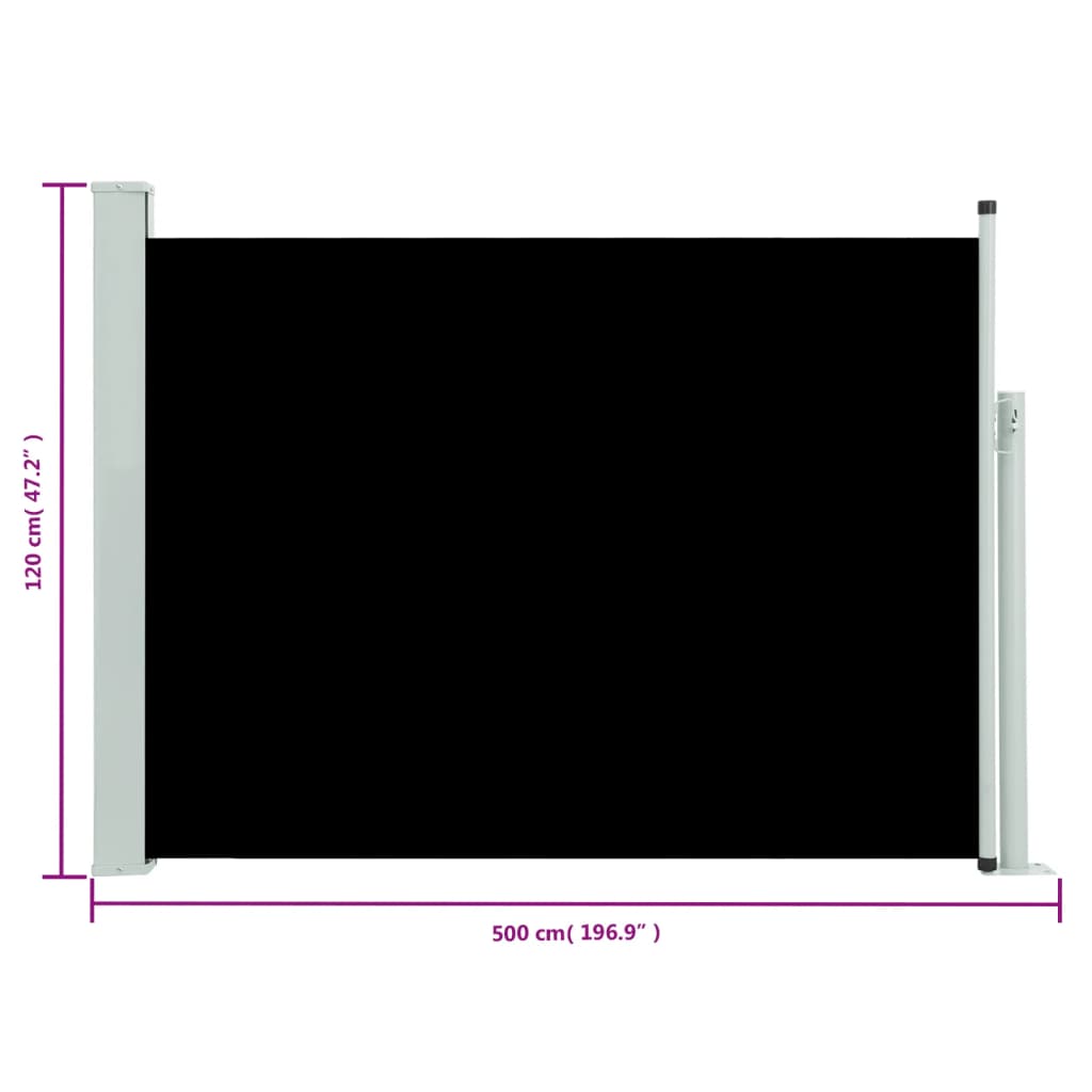 vidaXL Uvlačiva bočna tenda za terasu 117 x 500 cm crna