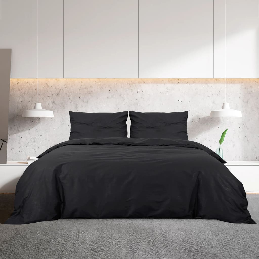 vidaXL Set posteljine za poplun crna 140 x 200 cm pamučni