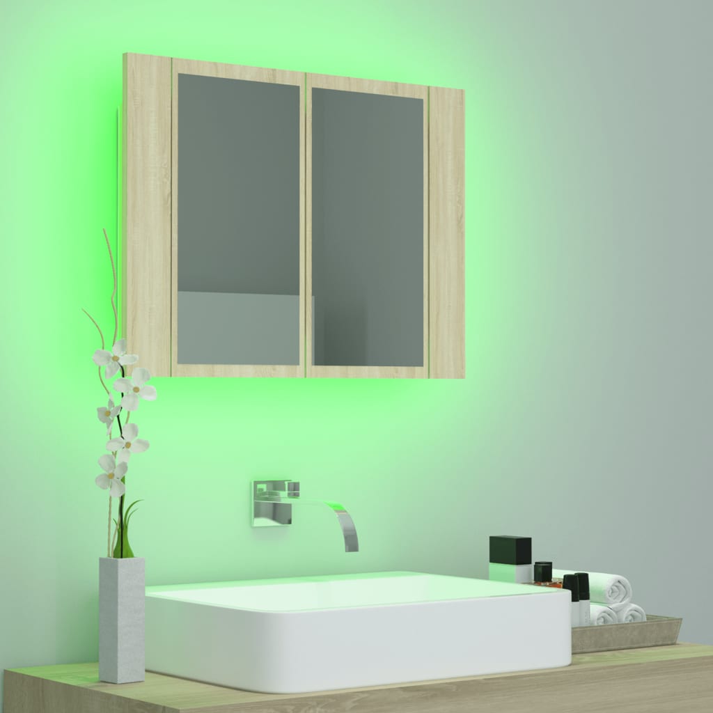vidaXL LED kupaonski ormarić s ogledalom boja hrasta 60x12x45 akrilni