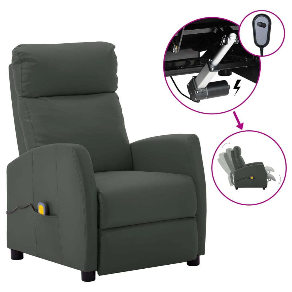 vidaXL Električna masažna fotelja od umjetne kože siva