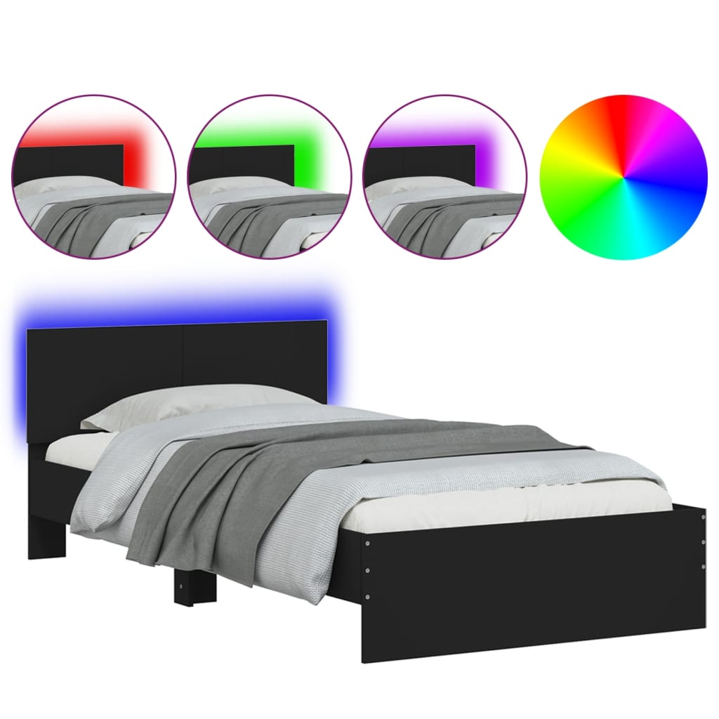 vidaXL Okvir kreveta s uzglavljem i LED svjetlima crni 100 x 200 cm