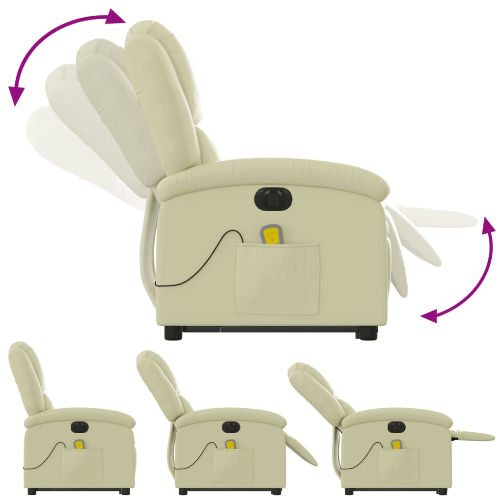 vidaXL Električni masažni naslonjač na podizanje od prave kože krem