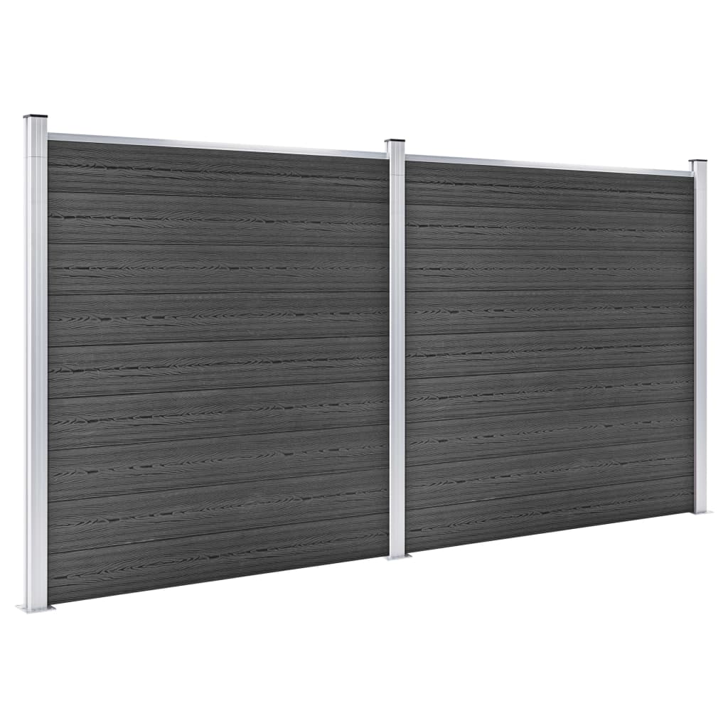 vidaXL Set panela za ogradu WPC 353 x 186 cm crni