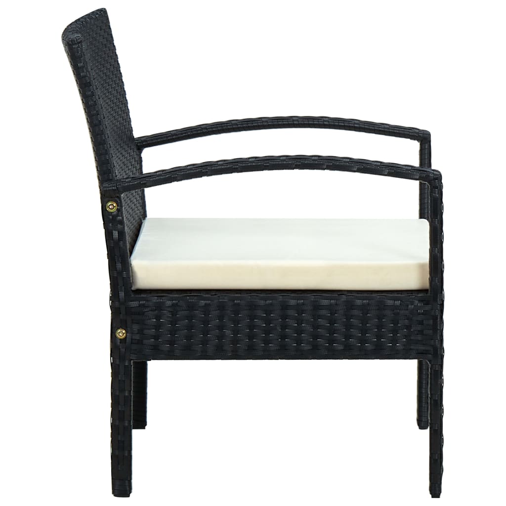 vidaXL Vrtna stolica od poliratana s jastukom crna
