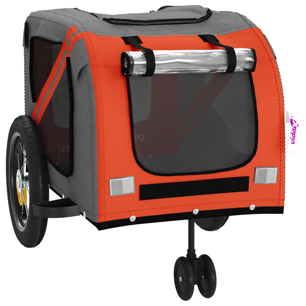 vidaXL Prikolica za bicikl za ljubimce narančasto-crna tkanina/željezo
