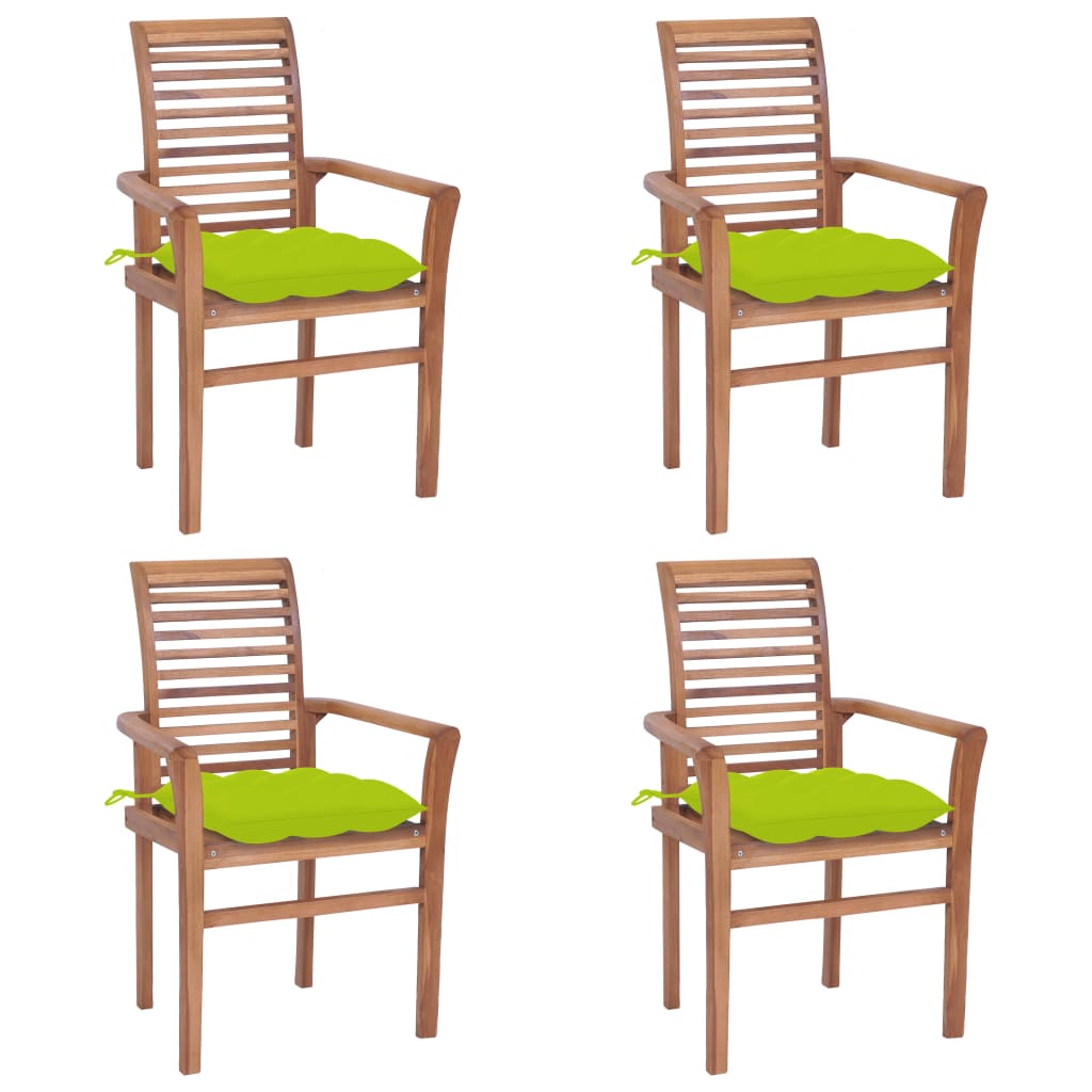 vidaXL Blagovaonske stolice s jarko zelenim jastucima 4 kom tikovina